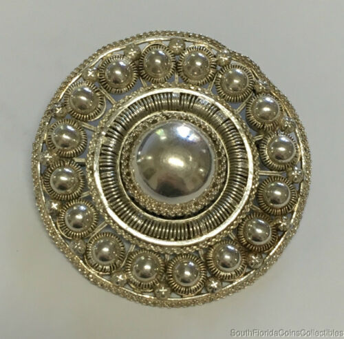 Estate Jewelry Ladies Filigree Circle Pin Sterling Silver 1 3/4