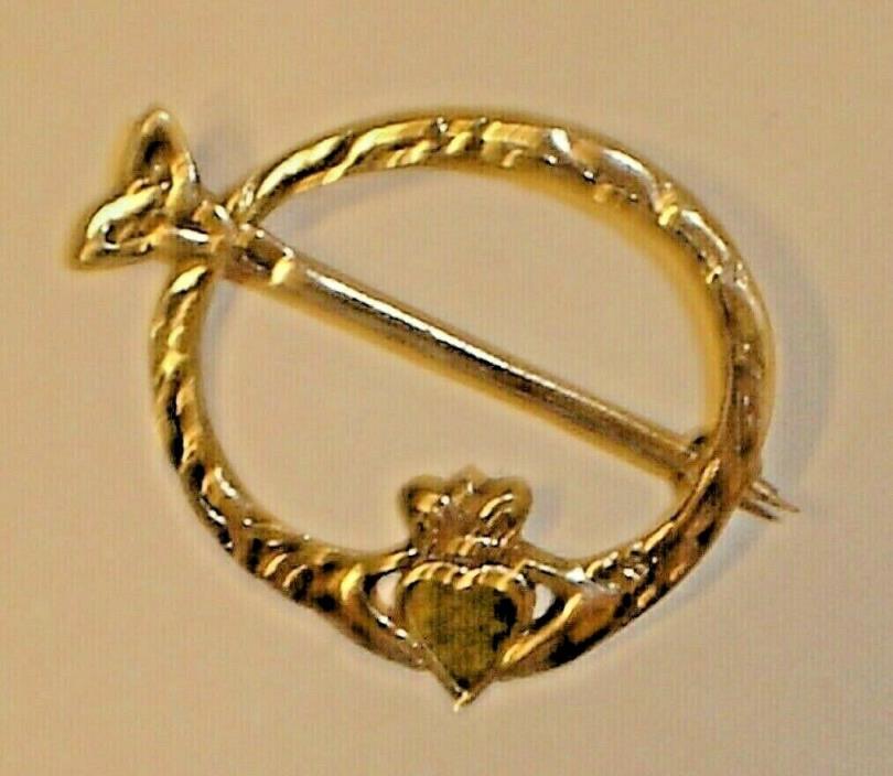 Vintage Irish Sterling Silver Claddagh Hands Holding Heart Crown Brooch Pin .925