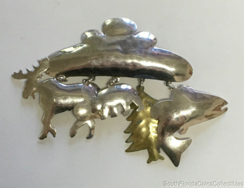 Estate Jewelry Animal Dangle Pendant Pin Zirkus Sterling Silver 2 1/2