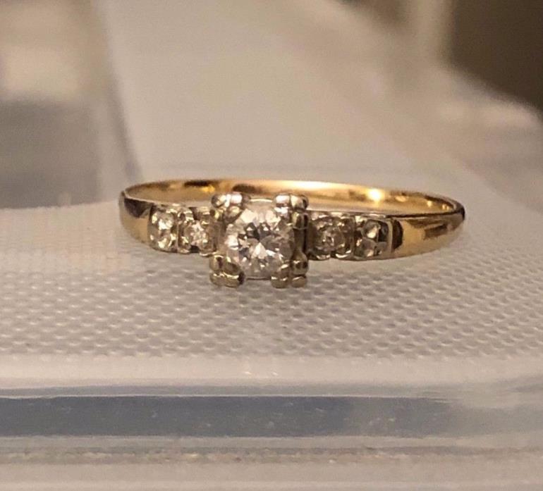 Vintage 14K Yellow & White Gold Diamond Ring Size 7