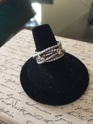 Sterling Silver Caviar Ring With Bezel Set Diamonds In 18k Gold