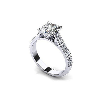 New 1.70CT Princess Cut 14KT White Gold Two Row Diamond Engagement Ring G/SI1