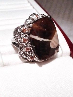 Peanut Wood Jasper and Andalusite Ring - Sterling Silver Size 6