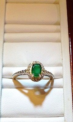 14k Yellow Gold /Sterling Silver Emerald Oval Cut Ring - Size 7-3/4