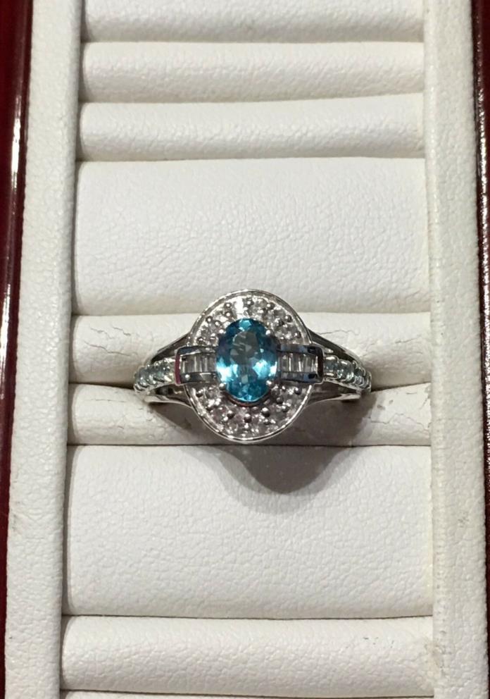 Paraiba Apatite and White Topaz Platinum Over Sterling Silver Ring - Size 5