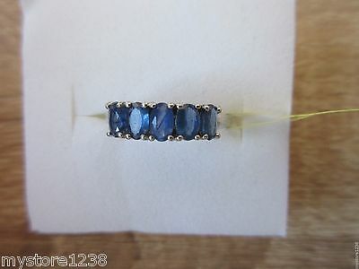 Kanchanaburi Blue Sapphire 5 Stone Ring Platinum Overlay Sterling Silver Size 9