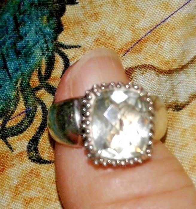 Designer cast Sterling silver Faceted clear stone manufactured ring 7.5 gawdy