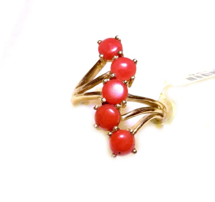 Mediterranean CORAL 5 Stone JOURNEY RING in 14K YG / 925 Sterling Silver 3.0Cts.