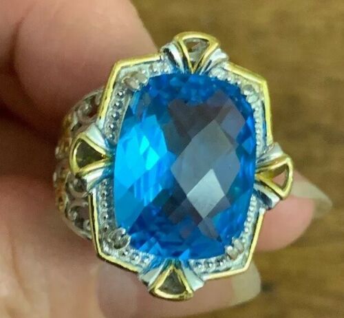 Michael Valitutti Sterling & Gold Blue Checkerboard Cit Topaz Ring Gems En Vogue