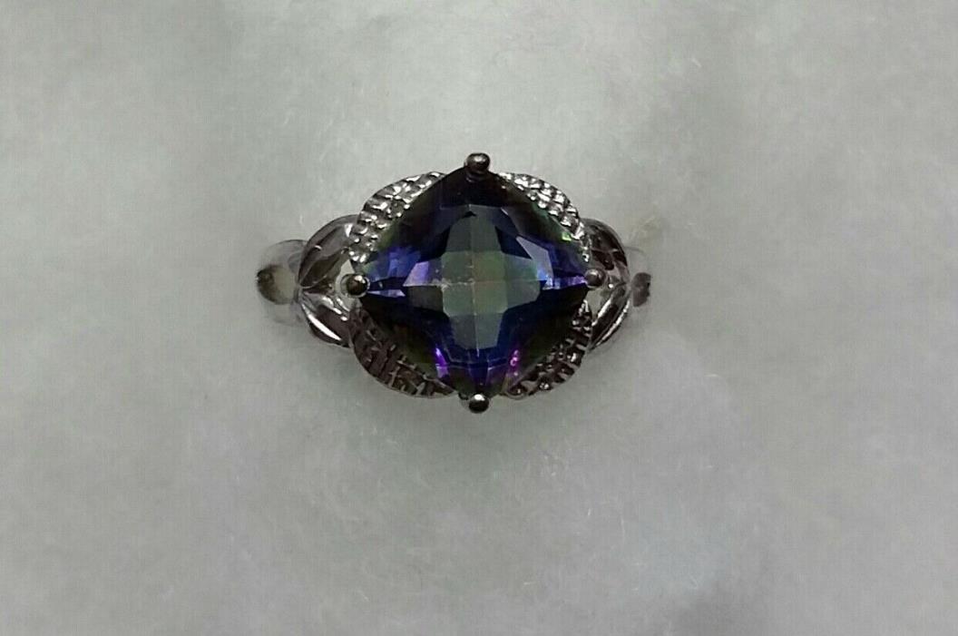 Brilliant 4.0 carat blue mystic topaz ring size 7
