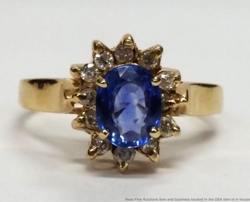 Diamond Ring 14K Yellow Gold (size 5.25) with Oval Cut Center Sapphire
