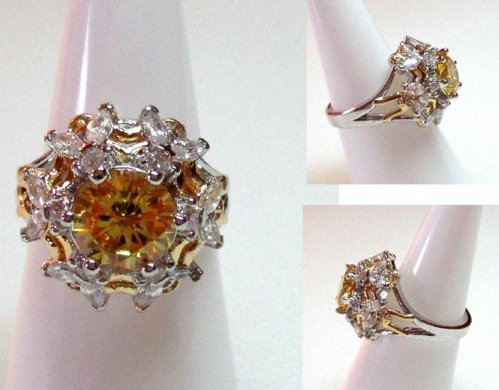 USA Seller Sterling Silver 925 Ring Size 7 Simulated Diamond Citrine Topaz 371