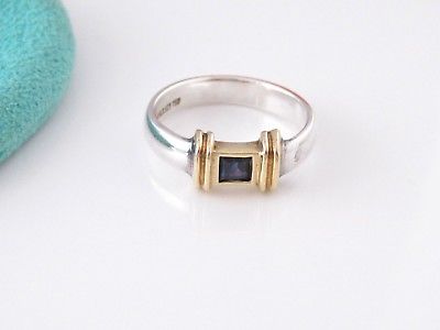 TIFFANY & CO SILVER 18K BLUE SAPPHIRE RING BAND SIZE 5.5 POUCH INCLUDED