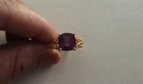 New STERLING SILVER GOLD Overlay Purple Stone Ring - Size 8.5