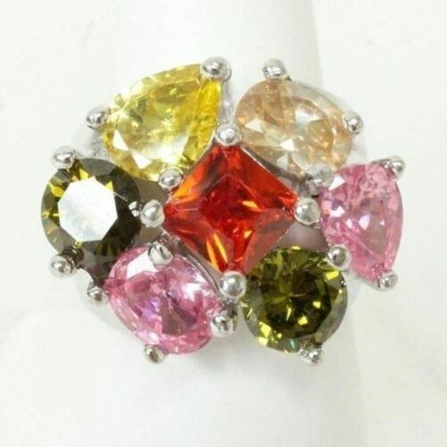 925 STER Sz 8 Large Ring W/Different Shape & Color Stones On Top/14.4gr