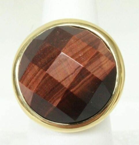 Italy 925 G.Tone Sterling Sz 7 Ring W/Faceted Domed Shiny Brownish Stone Top