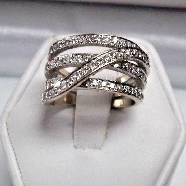 BEAUTIFUL! 14K WHITE GOLD 1.0ct. DIAMOND ROWS SWIRL RING LOCAL ESTATE SALE *NICE