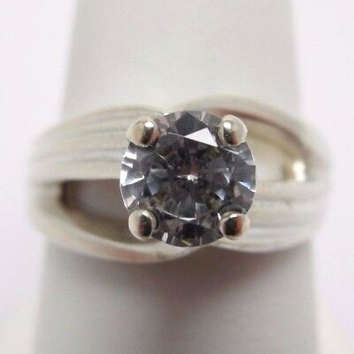 Sterling Silver 925 Ring With Round Cut Clear Stone Sz 7 DQ