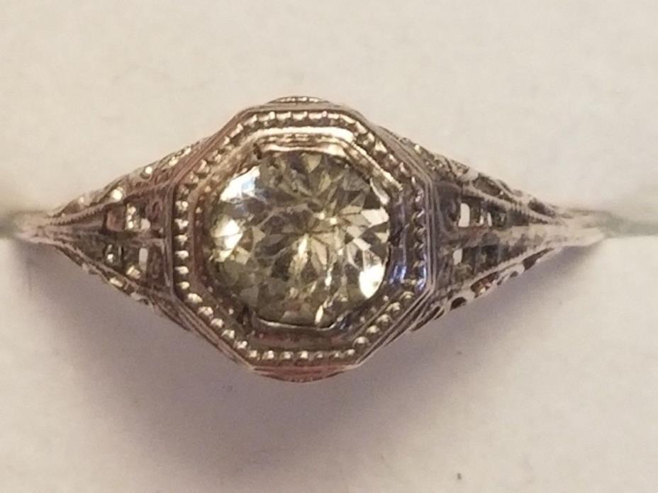 Filigree Sterling Silver Ring with Clear Center Stone Size 6