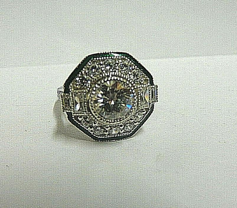 sterling silver  moissante ring 2.12 tcw/ w/green enamel  edge sz 7 wgt 4.8 g