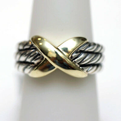 DAVID YURMAN NEW Two Tone 14K Gold and Sterling Silver Triple Row X Ring 7