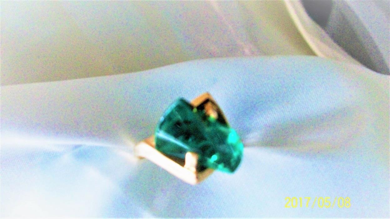 Fantasy Lens Cut Green Gemstone 14k Gold Ring