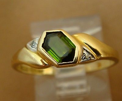 14K Yellow Gold Small GREEN Tourmaline Ring - CRECO - Germany - Size 7