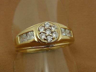 10K YG Mens CZ Round Center Cluster Band Ring with Princess Cut Sides Size 10.75