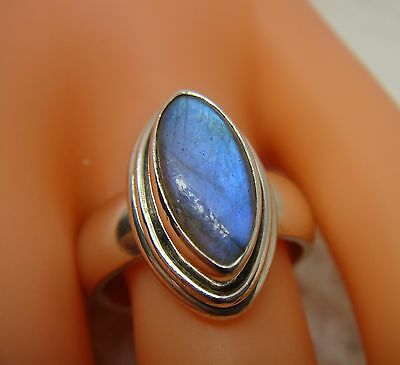Sterling Silver Marquise Navette Shaped Natural Moonstone Ring Size 6.75