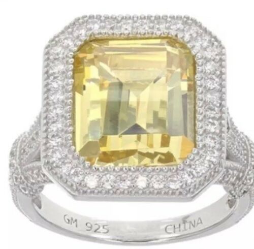 Bella Luce Emerald Cut Yellow Canary Silver Engagement Ring