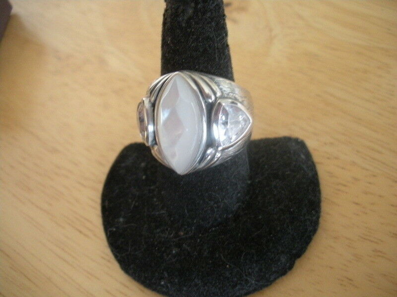 Silpada Sterling Silver “Stargazer” Ring Mother Of Pearl & CZ R2808 Size 5
