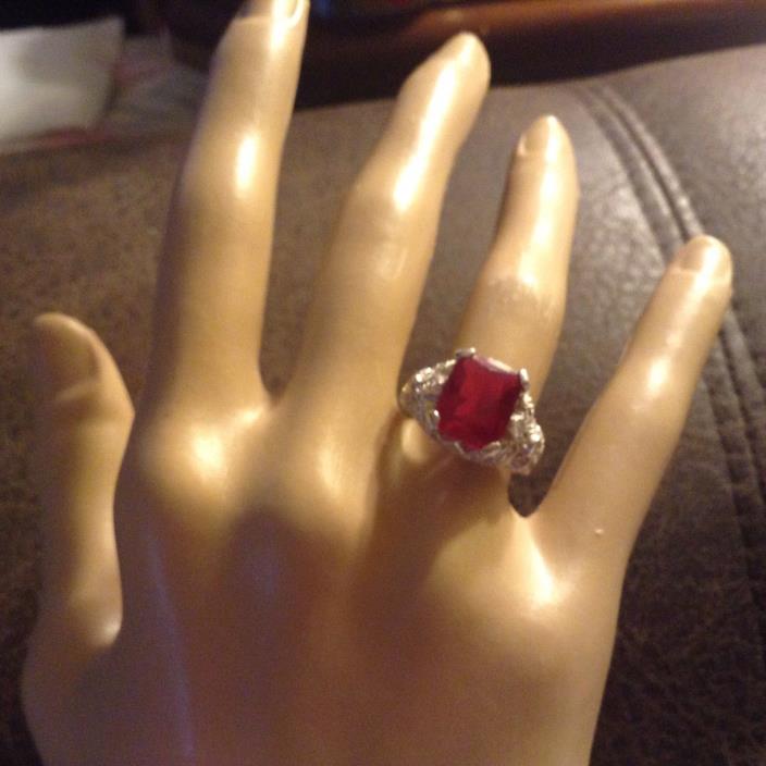 QVC Joseph Esposito ESPO Sterling .925 Red Stone with Clear Stone Accents Ring 6