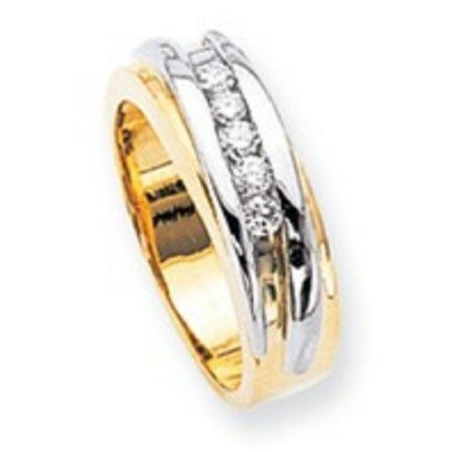 14k Two-Tone Moissanite Mens Ring Jewelry Engage Wedding White Gold Band Polish