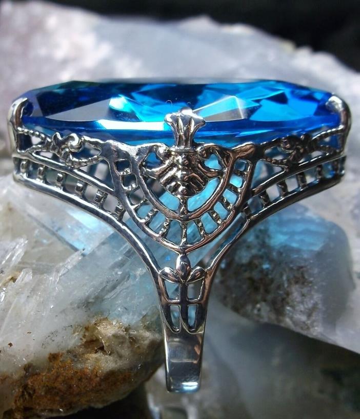12ct Marquise *Swiss-Topaz* Art Deco 1930s Filigree Sterling Silver Ring Size: 6