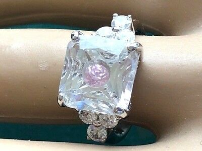 STERLING SILVER CLEAR PINK CZ? RING s 7 UNUSUAL