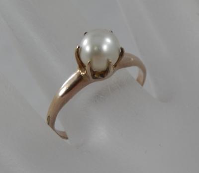 Antique Estate 10 Karat Rose Gold 6 Prong Pearl Ring Size 7 3/4 10K F0668