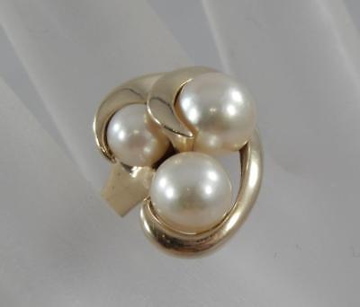 Estate 10 Karat Yellow Gold Pearl Cocktail Ring Size 7 1/2 10K F0672