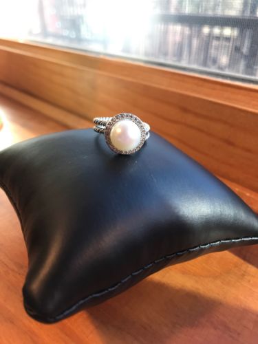 David Yurman Diamond And Pearl Cable Ring Size 6 Preowned