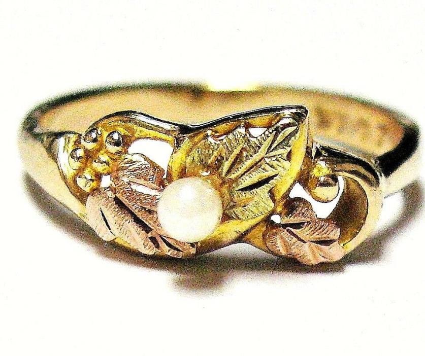 10k Yellow & Rose Gold Genuine Solitaire Pearl Floral Design Ring Size 5.75