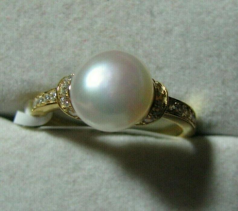 NATURAL FRESHWATER WHITE PEARL 14K YGOLD OVER STERLING SILVER RING SZ 8