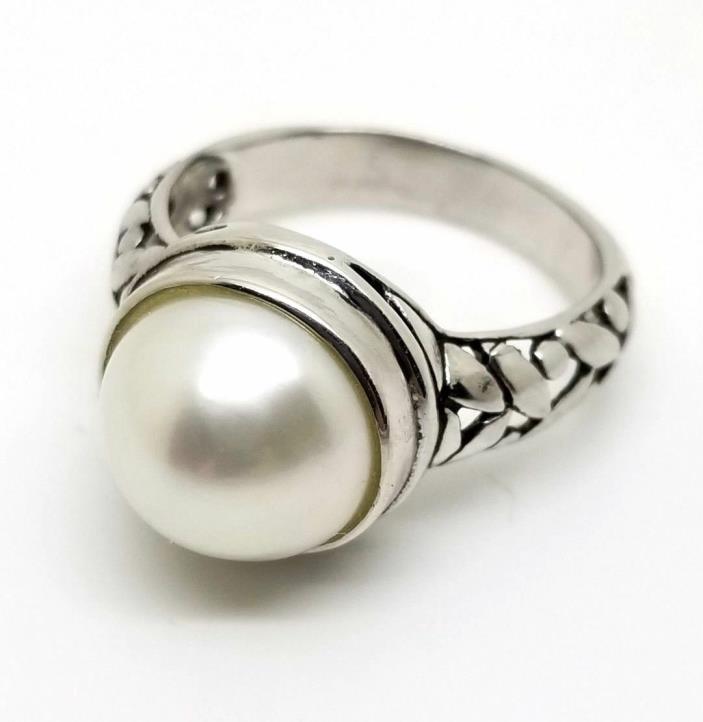 WOMENS CLASSIC BALI 11.5mm WHITE PEARL SOLITAIRE STERLING SILVER 925 RING SIZE 9