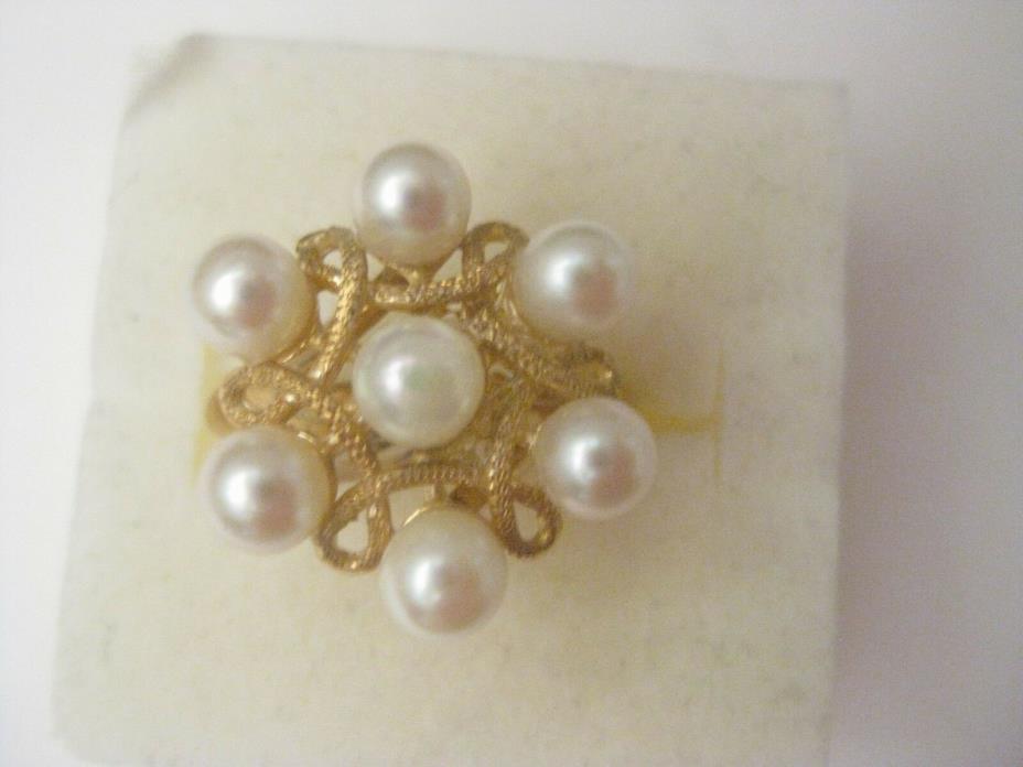 Vintage 14K Yellow Gold 4mm CLUSTER PEARL Ring Size 5.25