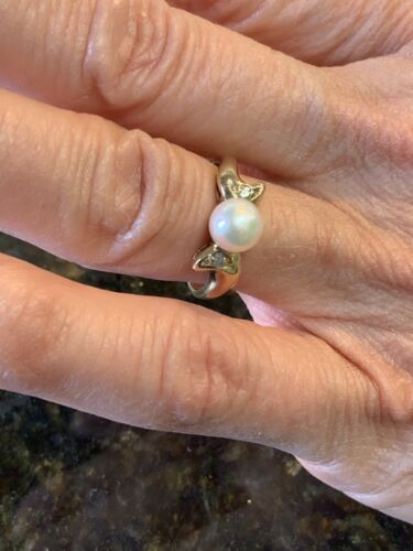 Vintage 14K Yellow Gold Freshwater Pearl Ring Size 6.5