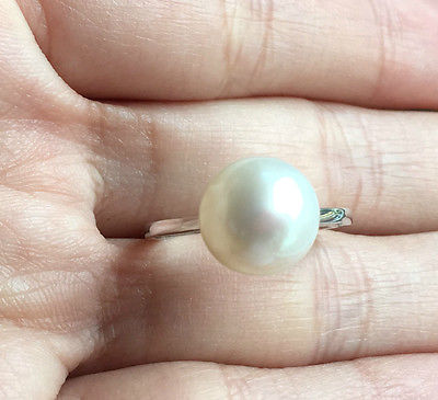 14k gold 10-10.5mm Large white Freshwater Cultured Pearl Solitaire Ring