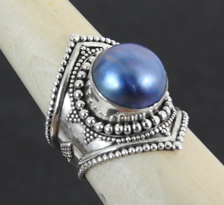 Samuel B Behnam Blue Mabe Pearl Ring sz 10.5 Sterling Designer Bali Jewelry NEW
