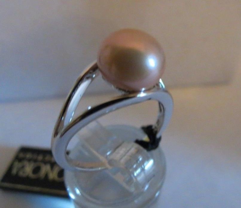 Honora Cultured FreshwaterPearl 10.0mm Button Sterling Ring-Rose-Size 7