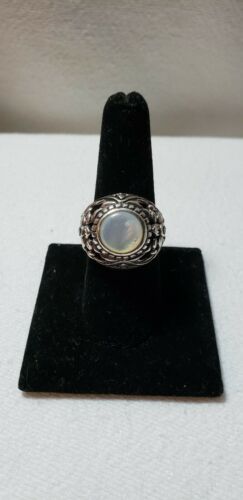 STERLING SILVER 925 SCROLL MOTHER OF PEARL RING SIZE 8.5