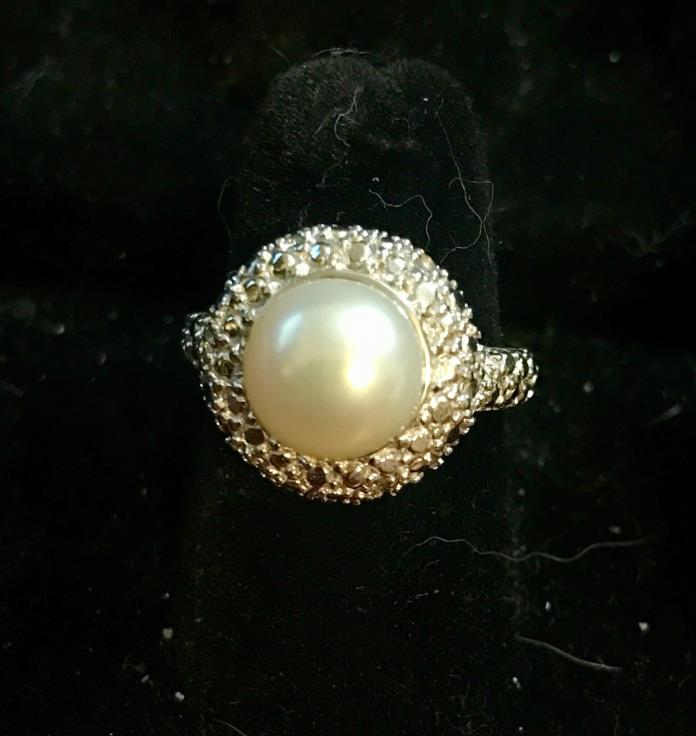 Sterling Silver Cultured Pearl Cocktail Ring, Signed CGI Size 6