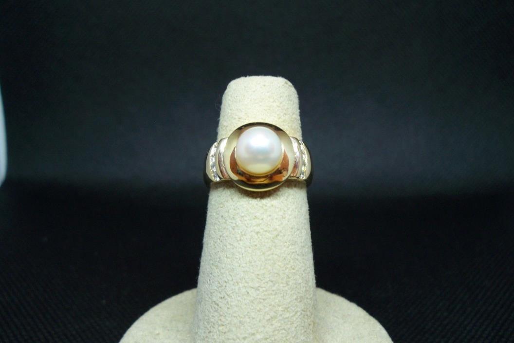 Ladies Ring   Pearl With Diamonds     Custom Made---One Of A Kind