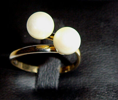 14K Yellow Gold Rnd White Freshwater Pearl Bypass Ring, Size 6, 1.6 Grams, 6.5MM